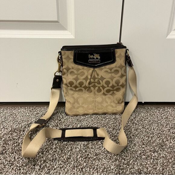 Coach Handbags - COACH Madison Dotted Op Art Swingpack Brown and Tan Crossbody